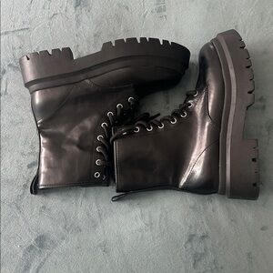 Black Platform Combat Boots - Women's Chunky Lace-Up Boots never been worn